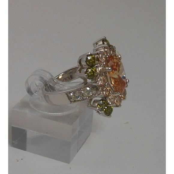 Vintage Sterling Silver Cocktail Ring Sparkly Sim Diamonds Thailand Size 7.25 - Picture 5 of 10